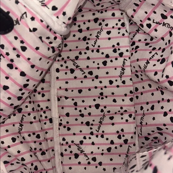 Betsey Johnson Gold and Pink Lip Print Backpack - Picture 5 of 9